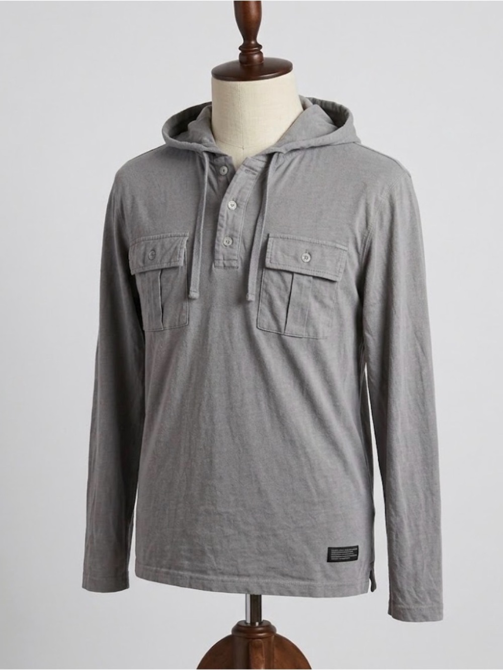 RVCA Men Hooded Performance Henley Pullover Shirt Top Kindling Hood Long Sleeve